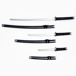 Макет оружия «Сувенирные катаны на подставке 3в1. Чёрный глянец», подарочный набор, ножны дерево, 53 см; 76 см; 101 см