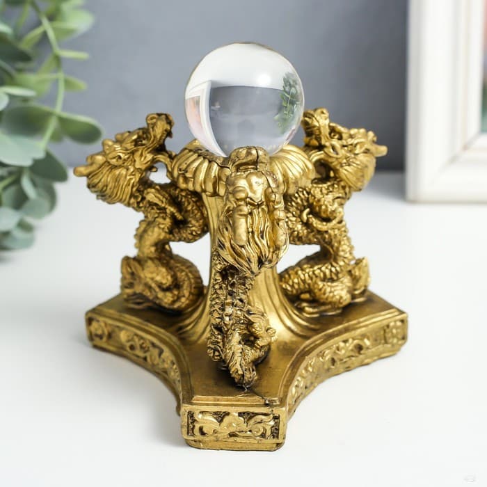 Нэцкэ фигурка «3 дракона с шаром», полистоун, под бронзу, 12×12×11