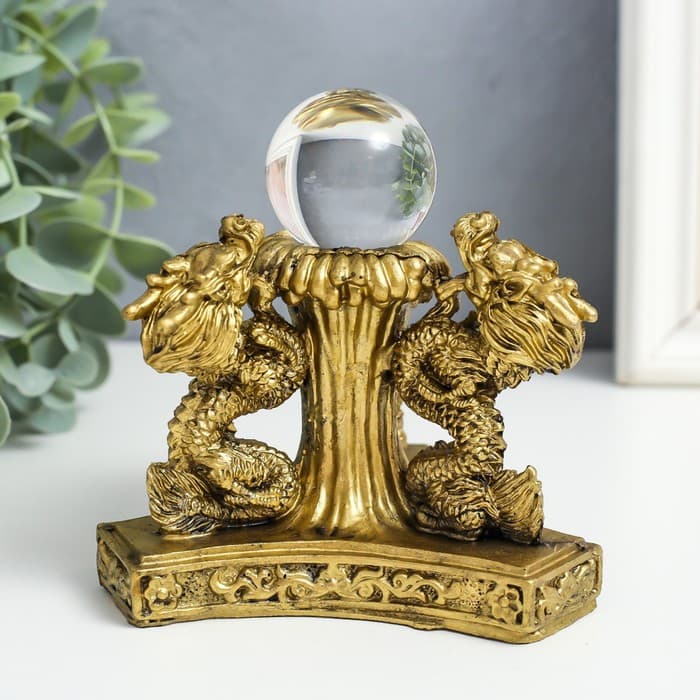 Нэцкэ фигурка «3 дракона с шаром», полистоун, под бронзу, 12×12×11