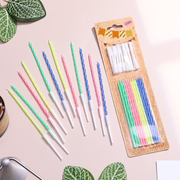 Свечи для торта коктейльные с подставками, 12 см, 12 шт.