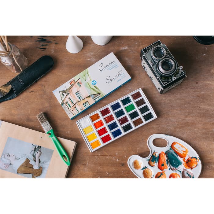 Акварель художественная в кюветах «ЗХК. Сонет», 24 цвета × 2.5 мл