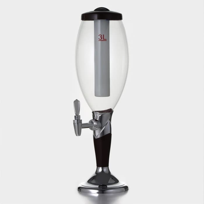 Башня пивная «Вавилон стиль», 3 л, колба для льда, подсветка, батарейки CR=2032, пластик, коричневая