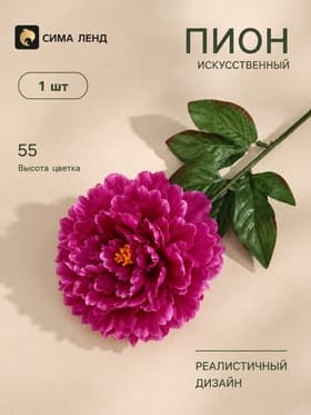 Цветы искусственные «Пион бархатный», 15×55 см, сиреневые