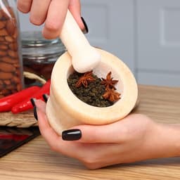 Ступка с пестиком большая, 130 мл, d=8.5 см, h=7 см, пестик 10.5 см, камень, песочная