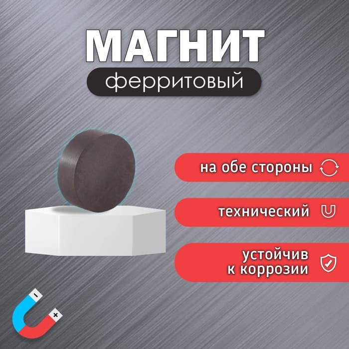 Магнит технический ферритовый (магнитит на обе стороны), 0.8×0.3 см