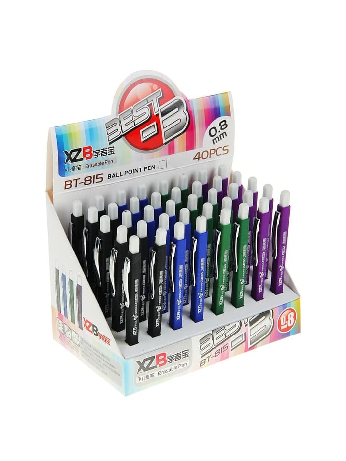 Стираемая ручка, шариковая, автоматическая, синий стержень, узел 0.8 мм, прорезиненный квадратный корпус, МИКС