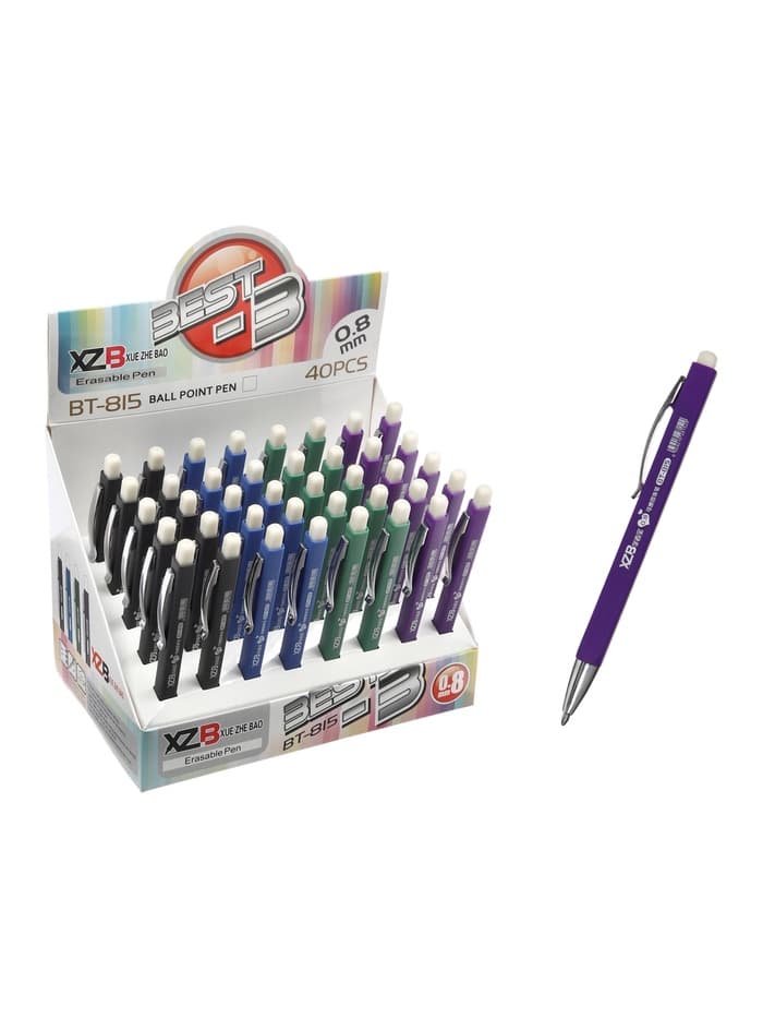 Стираемая ручка, шариковая, автоматическая, синий стержень, узел 0.8 мм, прорезиненный квадратный корпус, МИКС