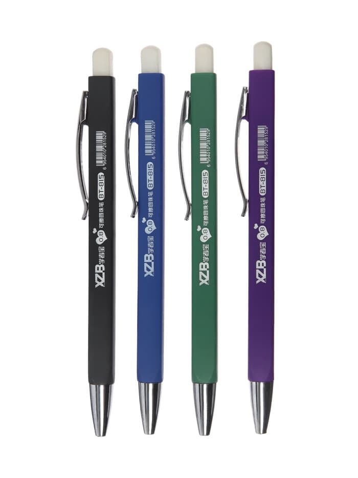 Стираемая ручка, шариковая, автоматическая, синий стержень, узел 0.8 мм, прорезиненный квадратный корпус, МИКС