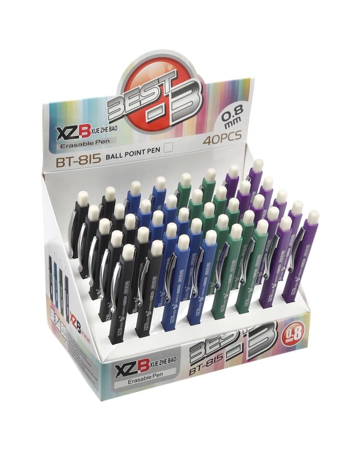 Стираемая ручка, шариковая, автоматическая, синий стержень, узел 0.8 мм, прорезиненный квадратный корпус, МИКС