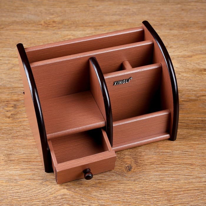 Органайзер 5 секций, 1 выдвижной ящик, серия Ясень шимо темный с кантом темным, 14×21 см