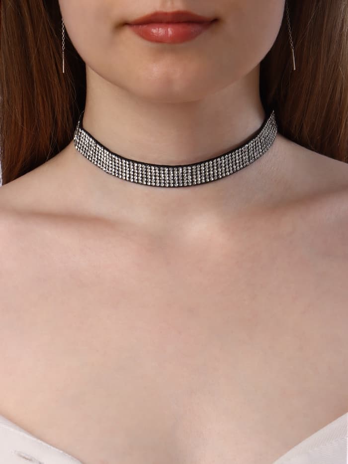 Чокер «Грация искр», тонкий, цвет черно-серебряный, L=30 см