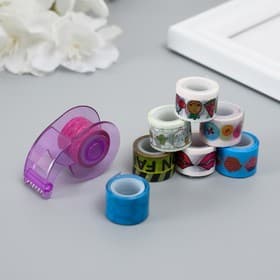 Клейкая лента декоративная с держателем, набор 8 шт., ш. 1.2 см, дл. 2.8 м, МИКС