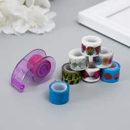 Клейкая лента декоративная с держателем, набор 8 шт., ш. 1.2 см, дл. 2.8 м, МИКС