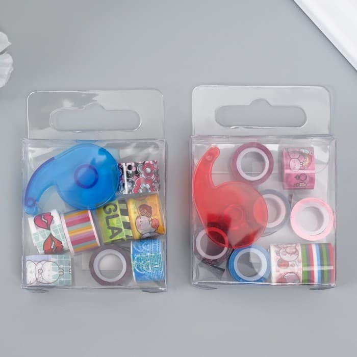 Клейкая лента декоративная с держателем, набор 8 шт., ш. 1.2 см, дл. 2.8 м, МИКС