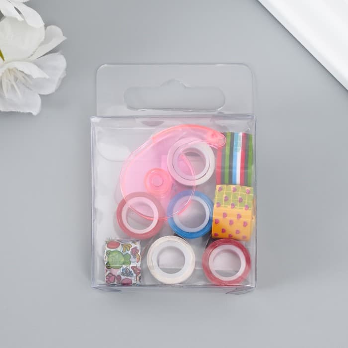 Клейкая лента декоративная с держателем, набор 8 шт., ш. 1.2 см, дл. 2.8 м, МИКС