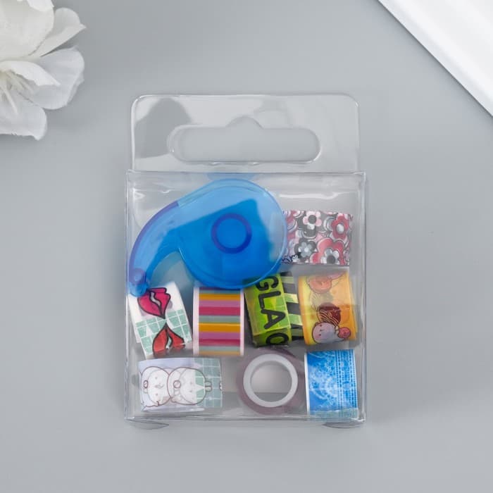 Клейкая лента декоративная с держателем, набор 8 шт., ш. 1.2 см, дл. 2.8 м, МИКС