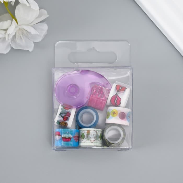 Клейкая лента декоративная с держателем, набор 8 шт., ш. 1.2 см, дл. 2.8 м, МИКС