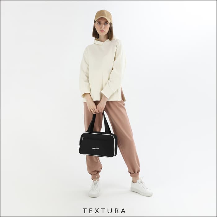 Сумка для обуви TEXTURA, на молнии наружный карман, размер 33×10×20 см, чёрная/белая