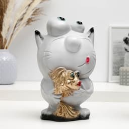 Копилка для денег «Кот с рыбкой», гипс, серый, 16×14×25.5 см, МИКС