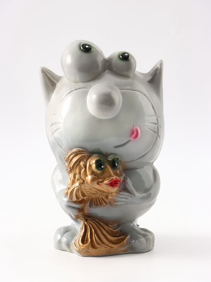 Копилка для денег «Кот с рыбкой», гипс, серый, 16×14×25.5 см, МИКС