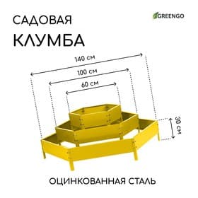 Клумба оцинкованная, 3 яруса, d=60–100–140 см, высота бортика 45 см, жёлтая, Greengo