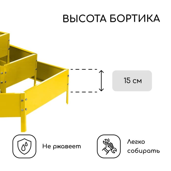 Клумба оцинкованная, 3 яруса, d=60–100–140 см, высота бортика 45 см, жёлтая, Greengo