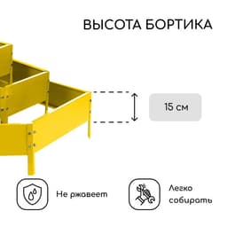 Клумба оцинкованная, 3 яруса, d=60–100–140 см, высота бортика 45 см, жёлтая, Greengo