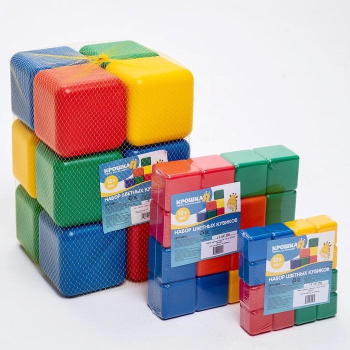 Кубики детские, пластиковые, цветные, 12 штук, 12×12 см