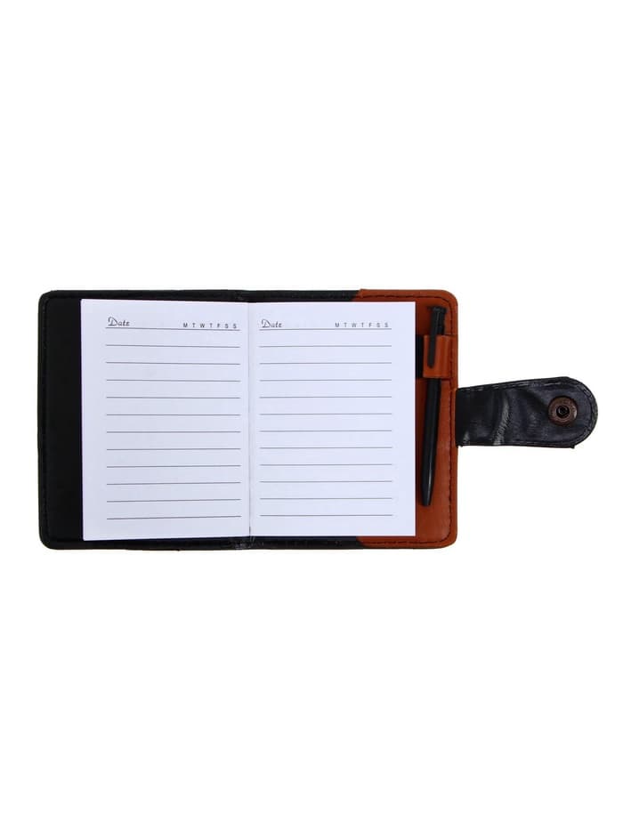 Записная книжка А7, 72 листа, с ручкой, обложка ПВХ. на кнопке, коричневая