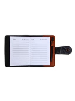 Записная книжка А7, 72 листа, с ручкой, обложка ПВХ. на кнопке, коричневая