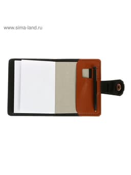 Записная книжка А7, 72 листа, с ручкой, обложка ПВХ. на кнопке, коричневая