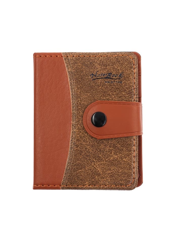 Записная книжка А7, 72 листа, с ручкой, обложка ПВХ. на кнопке, коричневая