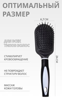 Расчёска массажная, 6.7×24 (±1) см, чёрная