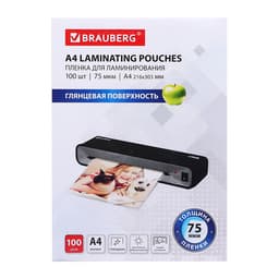 Пленка для ламинирования A4 216×303 мм, 75 мкм, 100 штук, глянцевые, BRAUBERG