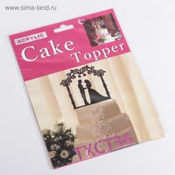 Топпер для торта свадебный «Молодожёны», 15×15 см, пластик, золотистый