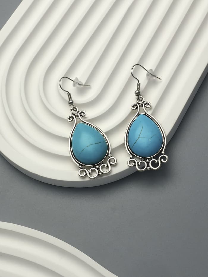 Серьги «Бирюзовый мир», капля, голубые в чернёном серебре