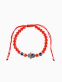 Браслет-оберег «Красная нить», рука счастья Хамса, хрусталики, синий в чернёном серебре, d=8 см