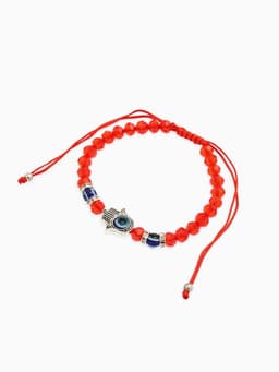 Браслет-оберег «Красная нить», рука счастья Хамса, хрусталики, синий в чернёном серебре, d=8 см