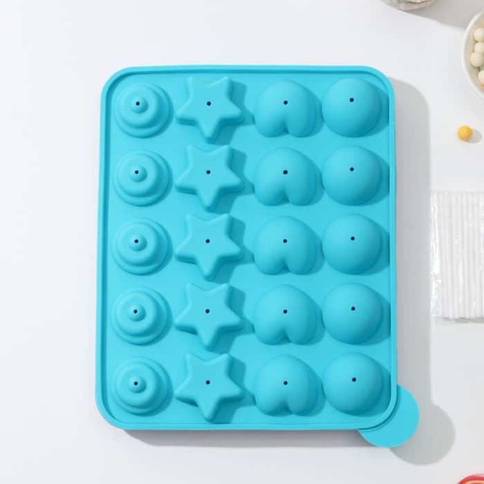 Форма для леденцов «Сладости-радости», силикон, 23x19x3 см, 20 ячеек, с палочками, цвет МИКС