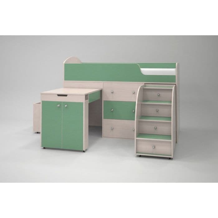 Кровать-чердак Ярофф Малыш, 800x1800, Дуб молочный/Зеленый