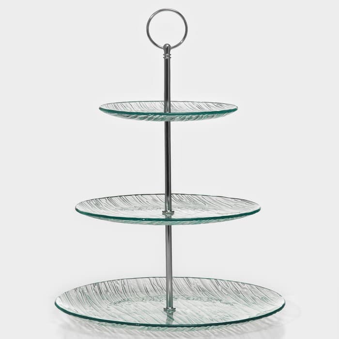 Этажерка-фруктовница круглая Доляна «Текстура», 3 яруса, d=24/20/15 см, стекло