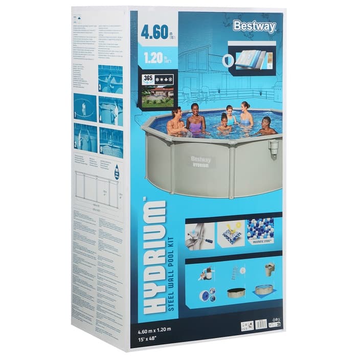 Бассейн стальной Hydrium 457×122 см (песчаный фильтр-насос, лестница, подстилка, тент) 56384