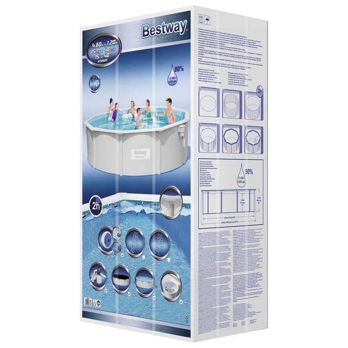 Бассейн стальной Hydrium 457×122 см (песчаный фильтр-насос, лестница, подстилка, тент) 56384