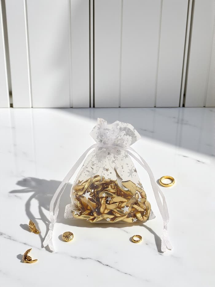 Мешочек подарочный «Звёзды с месяцем», 7×9 см, белый с серебром