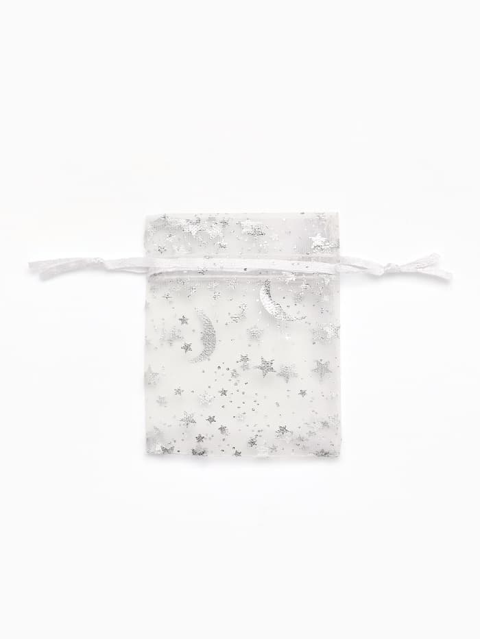 Мешочек подарочный «Звёзды с месяцем», 7×9 см, белый с серебром