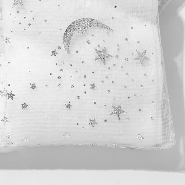 Мешочек подарочный «Звёзды с месяцем», 7×9 см, белый с серебром