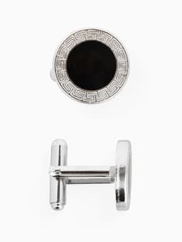 Запонки «Классика», круг с эмалью, окантовка с орнаментом, чёрные, серебре