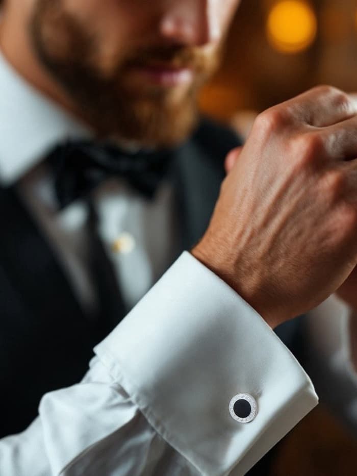 Запонки «Классика», круг с эмалью, окантовка с орнаментом, чёрные, серебре