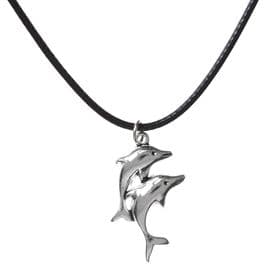 Кулон на шнурке «Дельфины», цвет чернёное серебро на чёрном шнурке, 45 см