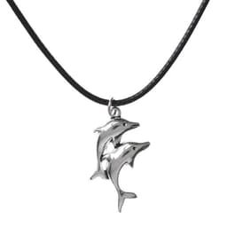 Кулон на шнурке «Дельфины», цвет чернёное серебро на чёрном шнурке, 45 см